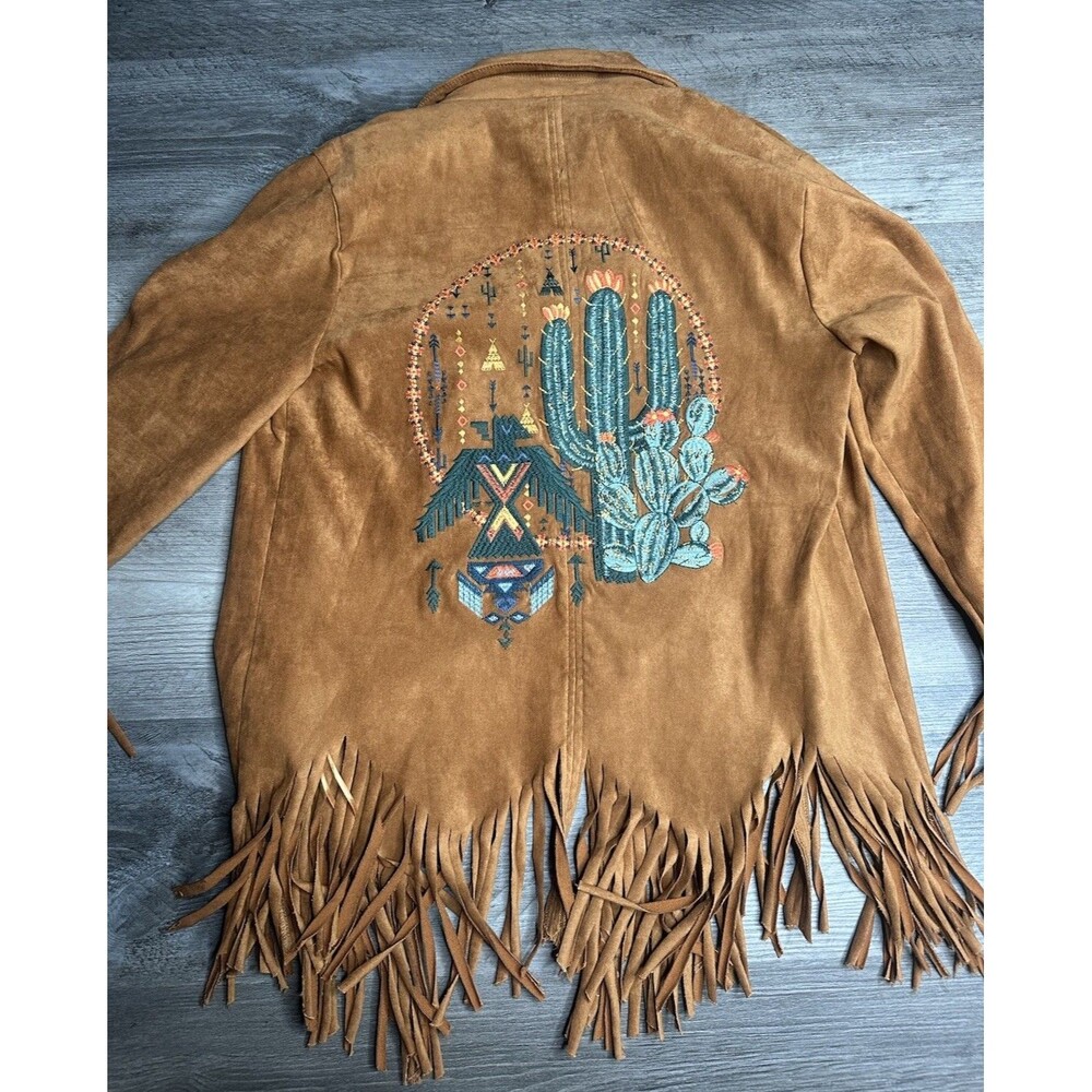 Andree by Unit Southwest Cactus Embroidered Suede Fringe Western Jacket Small